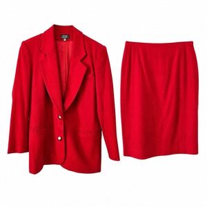 Vintage KGR 100% Wool Red Skirt Suit Blazer Pencil Skirt Made USA 8/XS